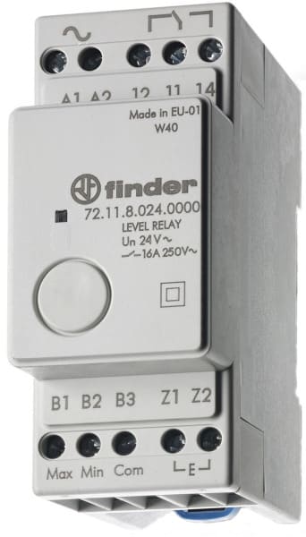 FINDER - Niveauwächter, leitfähige Flüssigkeiten, 1 W 16A, Empfindlichkeit fest, 24VDC