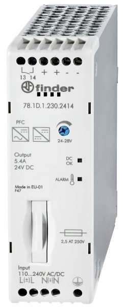 FINDER - DIN-Schienen Schaltnetzteil, Eingang 110-240VAC/DC, Ausgang 130W 24VDC