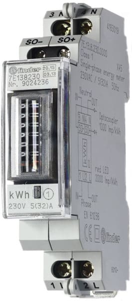 FINDER - Zähler 1-Phasen Wechselstrom, bis 32A, SO Schnittstelle, MID konform