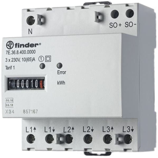 FINDER - Zähler 3-Phasen Drehstrom, bis 65A, SO Schnittstelle, MID konform