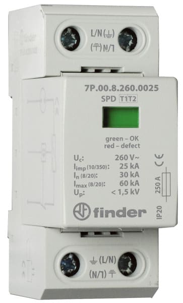FINDER - Überspannungsableiter Typ 1+2, Varistor + Funkenstrecke, TN-S und TT-Netze