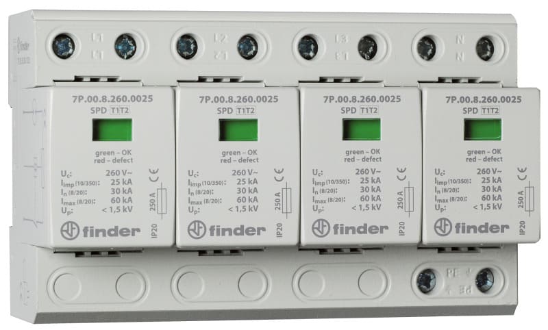 FINDER - Überspannungsableiter Typ 1+2, Varistor + Funkenstrecke, 3-ph TN-S-Netze