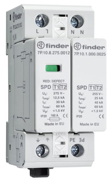 FINDER - Überspannungsableiter Typ 1+2, Varistor L-N+Funkenstrecke, 1-ph TN-S/TT-Netze