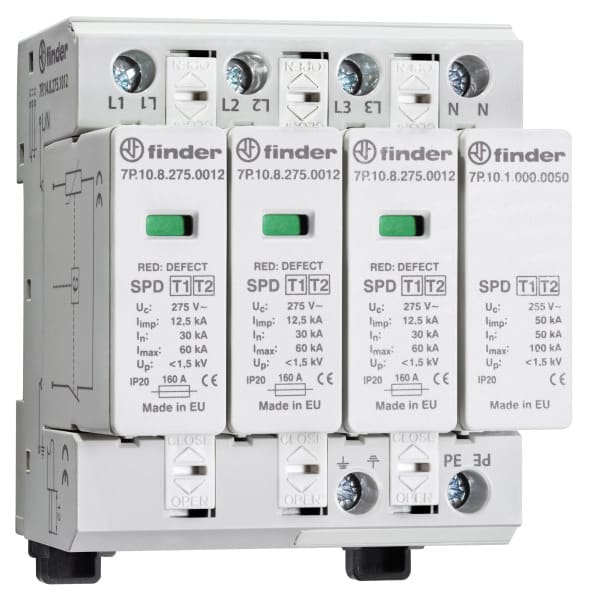 FINDER - Überspannungsableiter Typ 1+2, Varistor, L1, L2, L3-N, 3 ph TN-S/TT-Netze