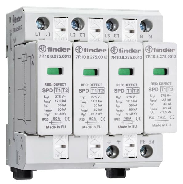 FINDER - Überspannungsableiter Typ 1+2, Varistor L1, L2, L3, N-PE, 3-ph TN-S-Netze