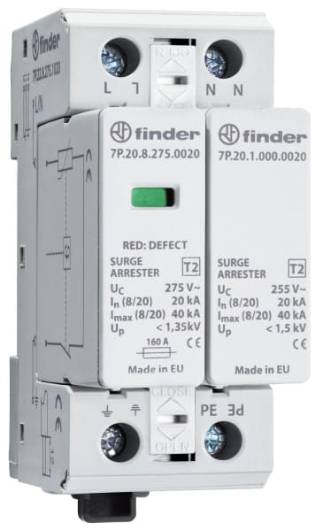 FINDER - Überspannungsableiter Typ 2, Varistor und Funkenstrecke, 1-ph TN-S/TT-Netze
