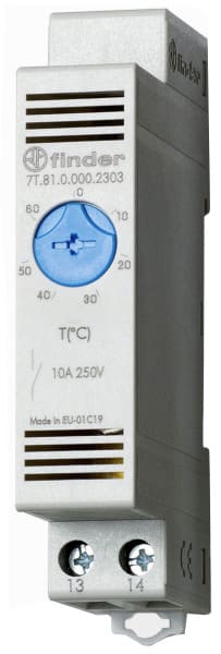 FINDER - Thermostat für Schaltschrank, REG 17,5mm, 1 Schliesser 10A, von 0 bis +60° C