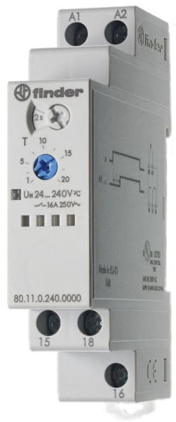 FINDER - Zeitrelais, Einschaltverzögerung, 1 W 16A, für 24 bis 240VAC/DC