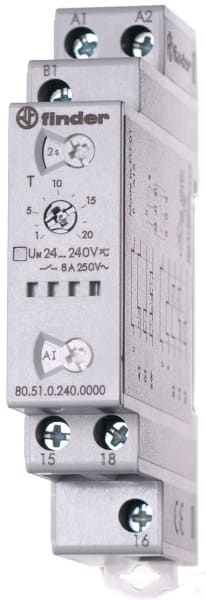 FINDER - Zeitrelais, Multifunktion+ Multispannung, 6 Zeitfunktionen, 1 W 8A, 24-240VAC/DC