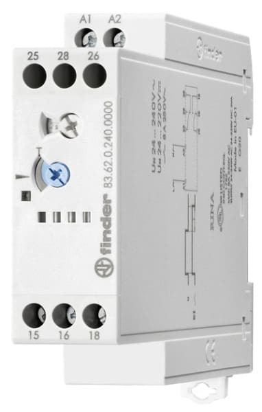 FINDER - Zeitrelais, Rückfallverzögerung ohne Hilfsspannung bis 180 Sekunden, 2 W 8A, 24-240VAC/DC