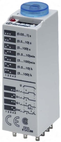 FINDER - Zeitrelais steckbar, 4 Zeitfunktionen, 3 W 10A, für 24VAC/DC