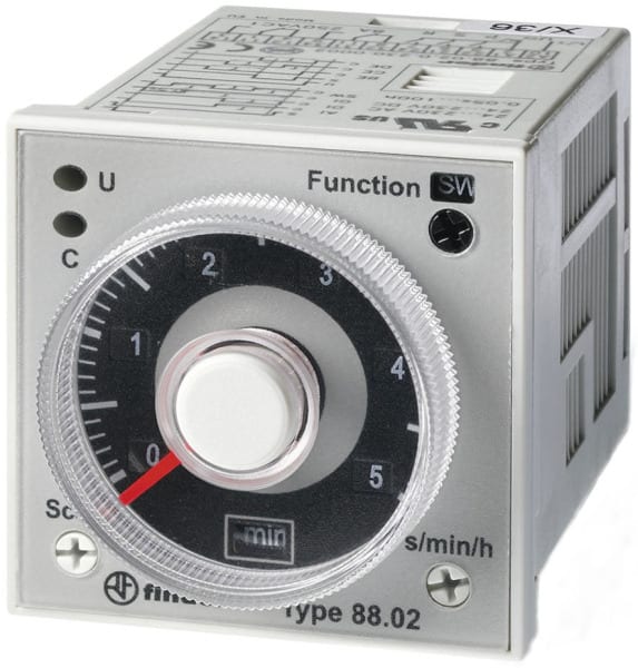 FINDER - Zeitrelais Fronteinbau, 7 Zeitfunktionen bis 100 Std., 2 W 8A, 24 bis 230VAC/DC