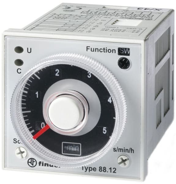 FINDER - Zeitrelais Fronteinbau, 6 Zeitfunktionen -100 Std., 2 W 5A, 24 bis 230VAC/DC