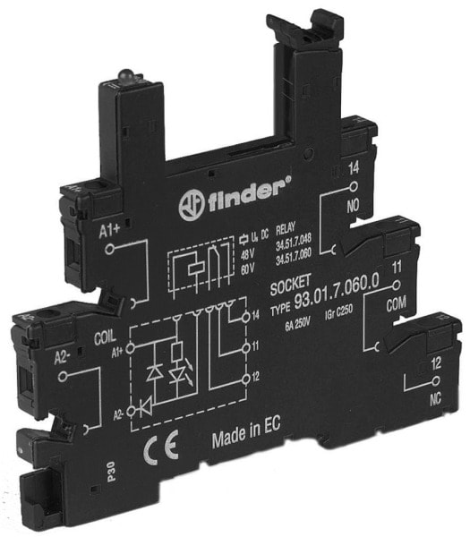 FINDER - Fassung,schwarz, Schraubanschlüsse, Relais 34.51 oder 34.81, für 6 bis 24VDC