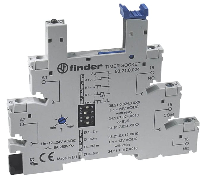 FINDER - Fassung Schraubanschlüsse, MF-Zeitfunktion, Relais 34.51 oder 34.81, 12-24VAC/DC