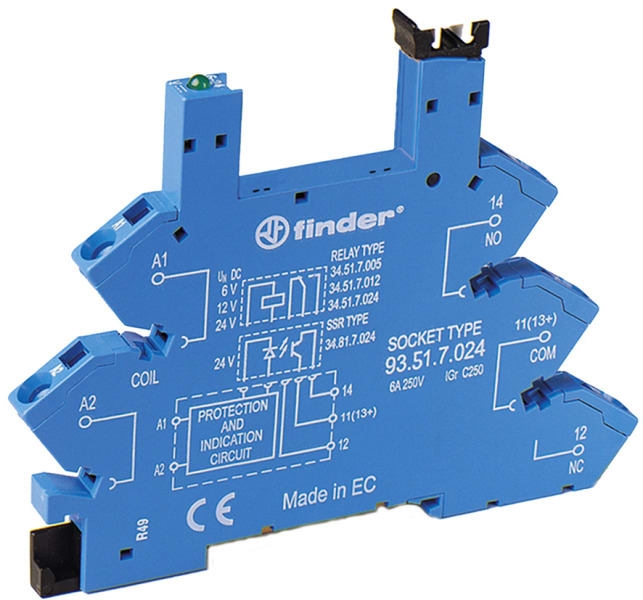 FINDER - Fassung Zugfederklemmen, für Relais 34.51 oder 34.81, für 48-60VAC/DC