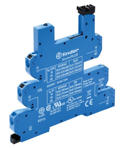 FINDER - Fassung Push-In-Klemmen, Relais 34.51 oder 34.81, Restspannungsunterd., 230VAC