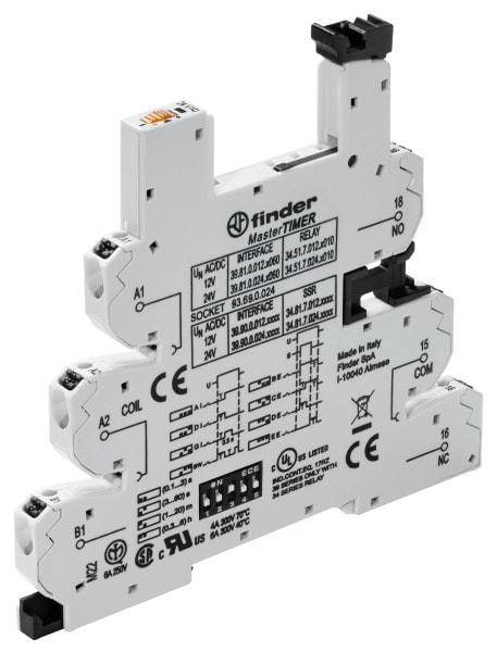 FINDER - Fassung Push-In, MF-Zeitfunktion, für Relais 34.51 oder 34.81, 12 bis 24VAC/DC