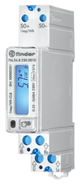 FINDER - Zähler für 1-Phasen Wechselstrom, bis 40A, LCD-Anzeige, S0-Schnittstelle, MID