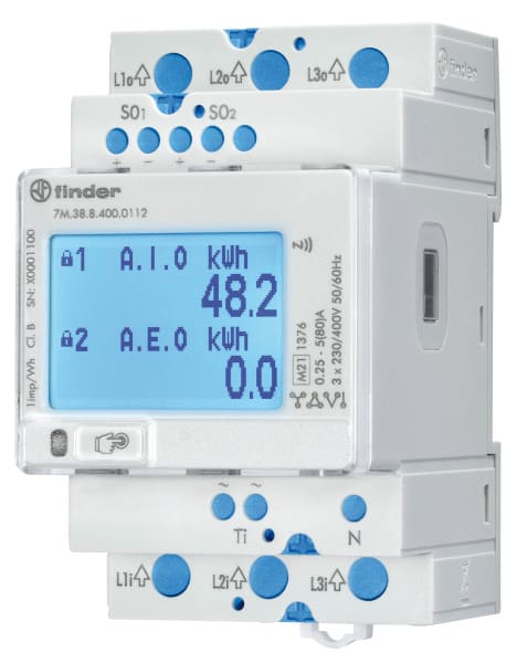 FINDER - Energiezähler 3Ph. 80A, bidirektional, IR, NFC, MID