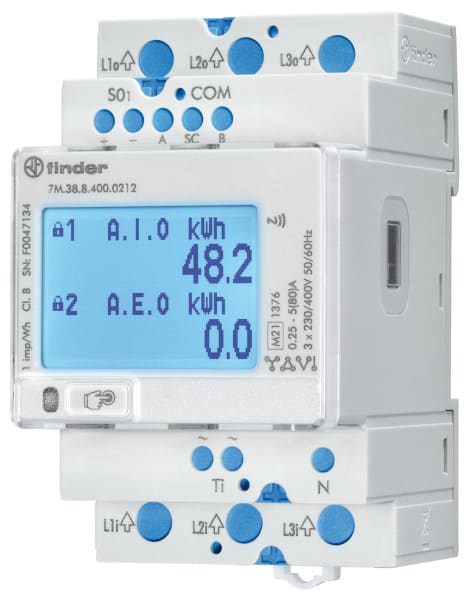 FINDER - Energiezähler 3Ph. 80A, bidirektional, IR, NFC, MID, Modbus