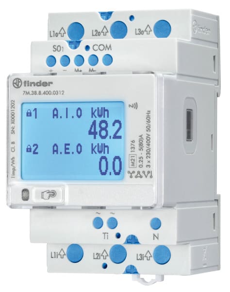 FINDER - Energiezähler 3Ph. 80A, bidirektional, IR, NFC, MID, M-Bus
