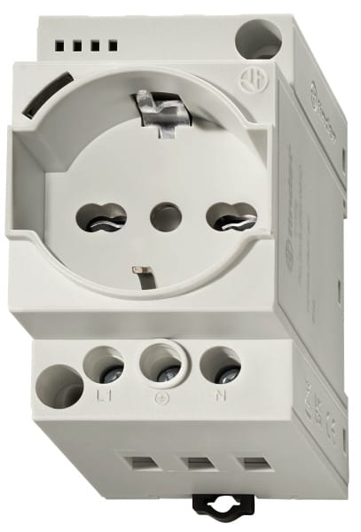 FINDER - Steckdose für Reiheneinbau, grau, für Wechselstrom 16 A 250 V, mit LED Anzeige und Schutzkontakt