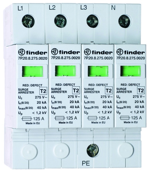 FINDER - Überspannungsableiter Typ 2, 4 Varistoren, für 3-phasige TN-S-Netze