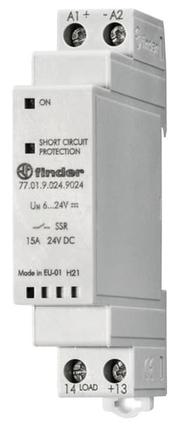 FINDER - Relais mit 1 SSR-Kontakt 5 A/48 bis 265 V AC, Einschaltstrom bis 300 A für 10 ms, Nullspannungs-Schalter, Eingang 12 bis 24 V DC