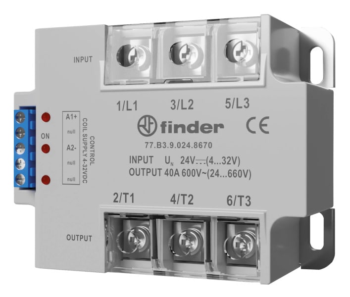 FINDER - Relais mit 1 SSR-Kontakt 40 A/24 bis 280 V AC, Einschaltstrom bis 500 A für 10 ms, Eingang 24 V DC