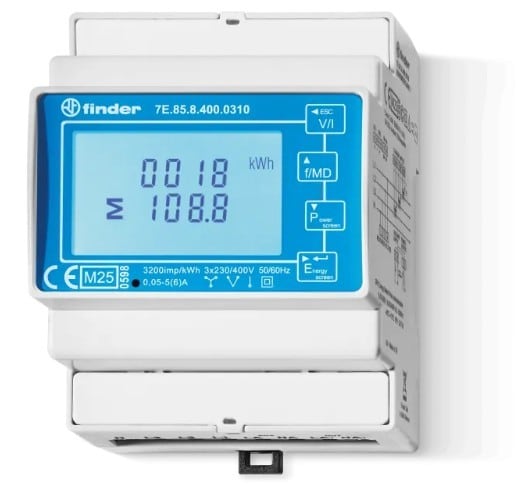 FINDER - Wandlerzähler, LCD, MODBUS, S0, MID, 2 Tarife