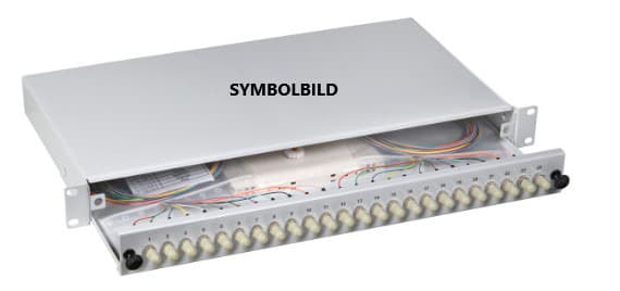 CABLEDOC - 19'' Spleißbox OM3 12x SC Duplex Kupplungen montiert, 24x Pigtails beigelegt, Spleißkassette, Kamm, PG
