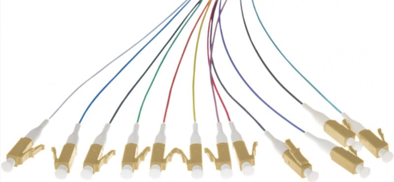 CABLEDOC - fiber pigtail rainbow set 0.9mm OS2 G652 LSZH simplex LC/PC 12 fibers, 2m