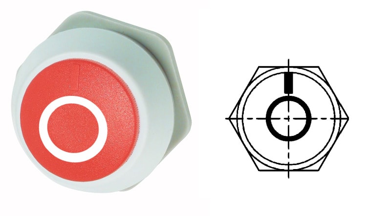 BENEDIKT&JAEGER - Gehaeusetaste rot mit Pilzknopf Austaste verriegelbar L=60mm