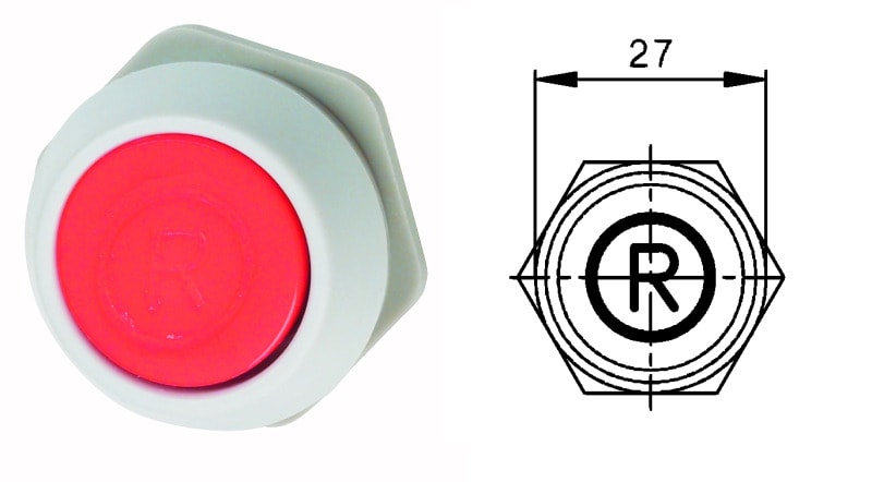 BENEDIKT&JAEGER - Gehaeusetaste rot O/R Rückstelltaste m. Aus-Funktion L=22mm
