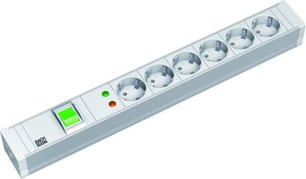 BACHMANN - 19'' PVC 6xCEE7/3 1xSchalter 1xSPD Strom 2,0m CEE7/7