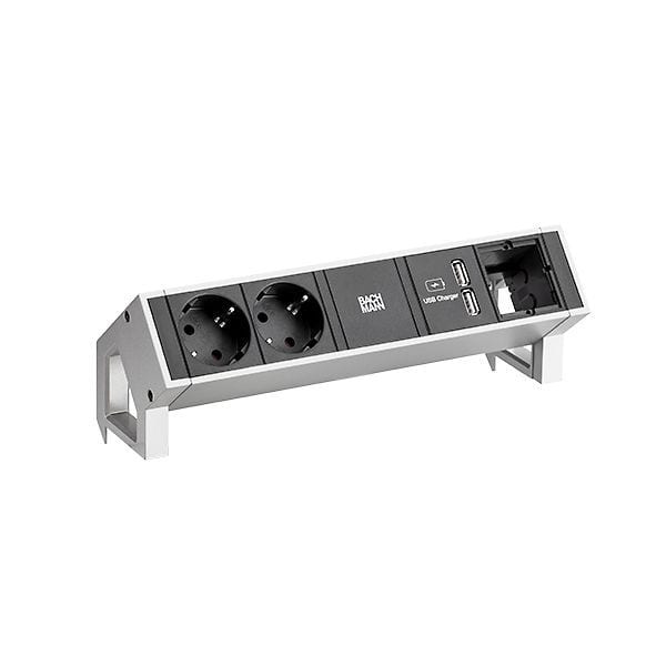 BACHMANN - DESK2 2xCEE7/3 1xUSB Charger 1xCM,0,2m GST18 INOX