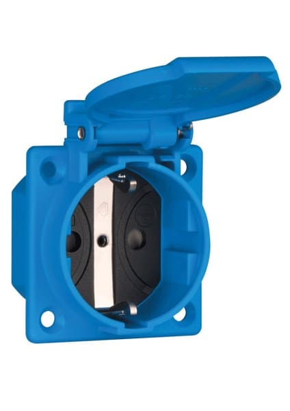 ABL-SURSUM - SCHUKO Einbausteckdose, blau, IP54, mit erh. BS, mit Schraubklemmen, Deckel