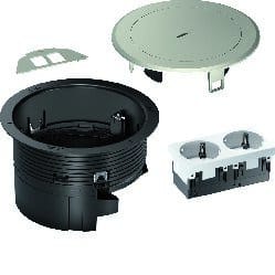 HAGER - Installationsdose R02, 2x SCHUKO, Keystone Typ 01 2-f, Metall Tubus silber