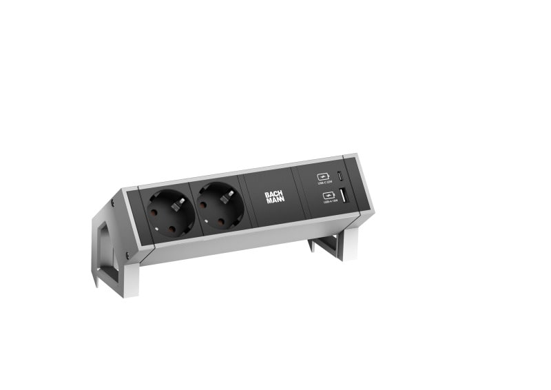 BACHMANN - DESK2 2xCEE7/3 1xUSB A/C 22W 0,2m  INOX