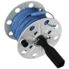 DEHN - Drahthaspel K-grau B 80mm m. Buchse u. 100m Litze0,75mm² blau m. Bananenstecker