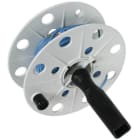 DEHN - Drahthaspel K-grau B 40mm m. Buchse u. 50m Litze 0,75mm² blau m. Bananenstecker