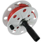 DEHN - Drahthaspel K-grau B 40mm m. Buchse u. 50m Litze 0,75mm² rot m. Bananenstecker