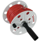 DEHN - Drahthaspel K-grau B 80mm m. Buchse u. 100m Litze 0,75mm² rot m. Bananenstecker
