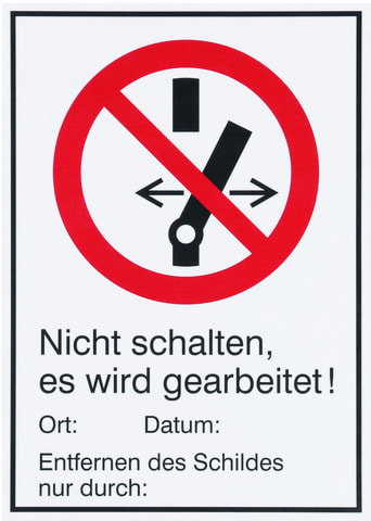 DEHN - WuH-Schild Nicht schalten. Es wird ge- arbeitet Werkstoff: Magnetfolie Ersatz für Art.Nr. 700025