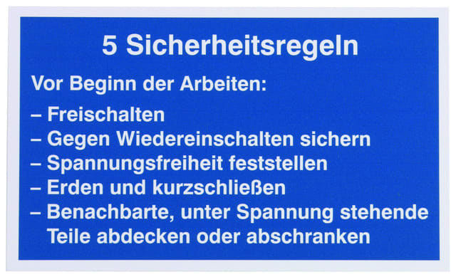 DEHN - WuH-Schild 5 Sicherheitsregeln Werkstoff: Kunststoff Ersatz für Art.Nr. 700040