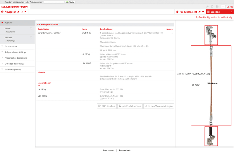 DEHN - Erdungs- und Kurzschließseil 1-polig 25mm² mit aufgepressten Kabelschuhen