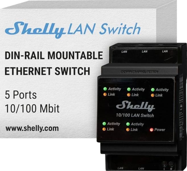 SHELLY - Shelly · Hutschiene · LAN Switch · 5 Ports · 10/100 Mbit