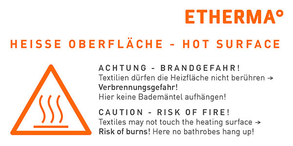 ETHERMA - Aufkleber für LAVA Infrarotheizungen: Heiße Oberfläche