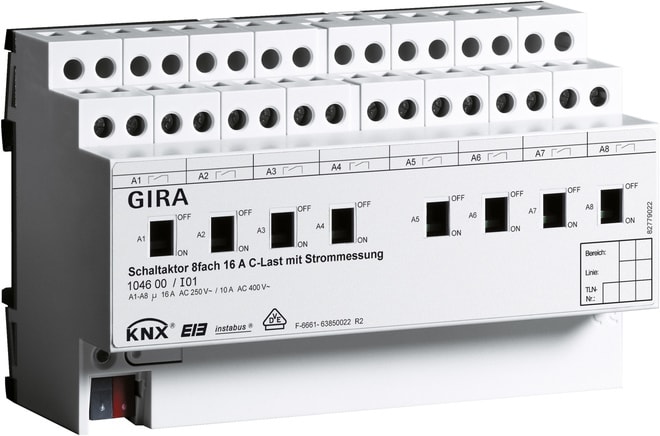 GIRA - Schaltaktor 8f 16 A Hand + Strom C-Last KNX REG